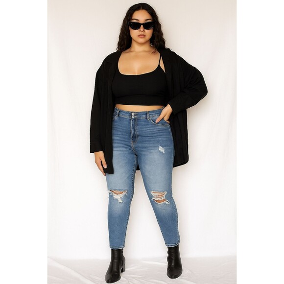 Torrid Premium Blue Denim Crop Cuffed Jegging Jeans Size 26R - Picture 1 of 16